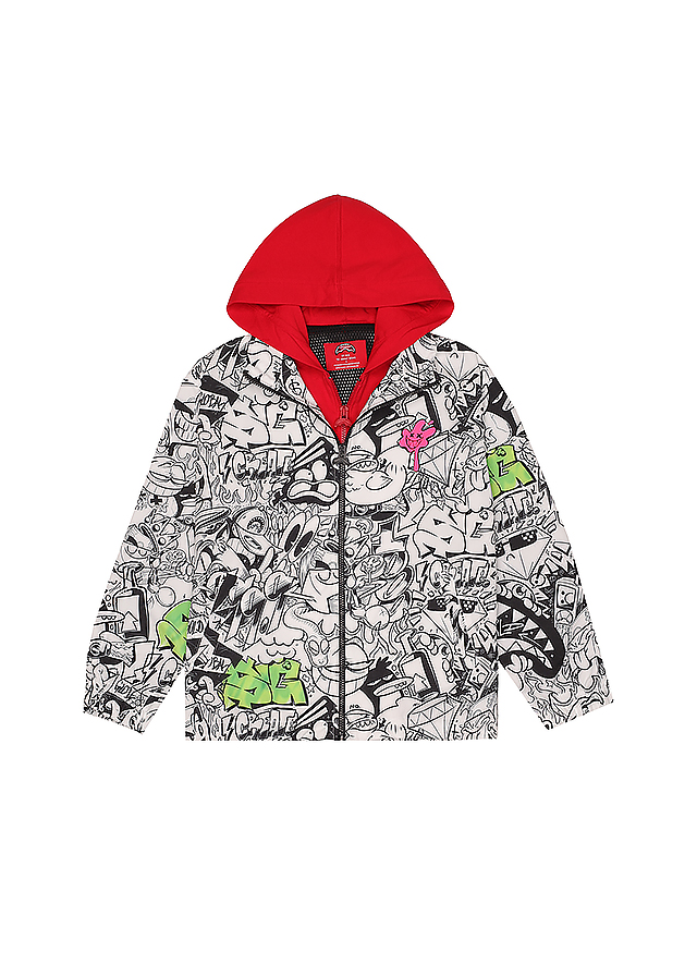 Куртка з червоним капюшоном для мальчика белая SPRAYGROUND США