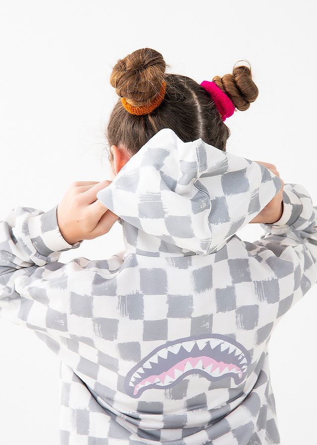 Кофта з капюшоном, в клітину для дівчинки сіра SPRAYGROUND США