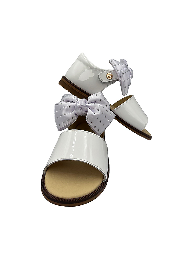 Сандалии лакові (бантик в камінцях) для девочки белые ANDANINES Испания