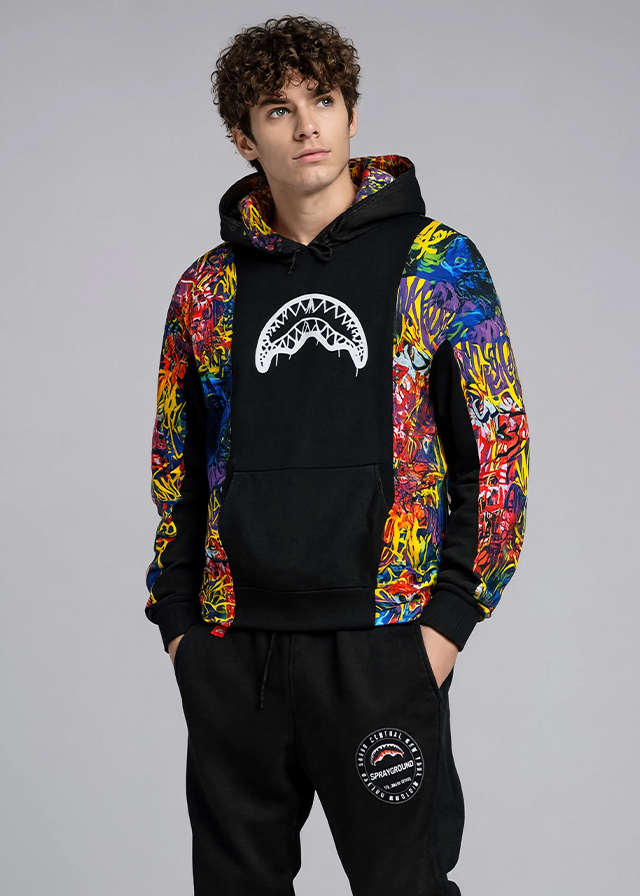 Пуловер утеплений, з капюшоном для хлопчика чорний SPRAYGROUND США