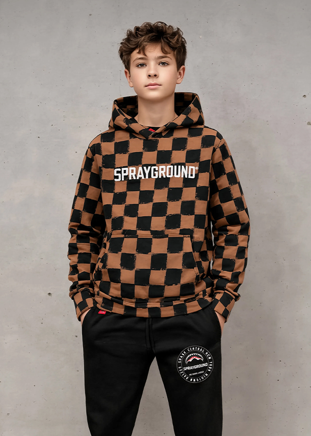 Пуловер утеплений, з капюшоном для хлопчика коричневий SPRAYGROUND США
