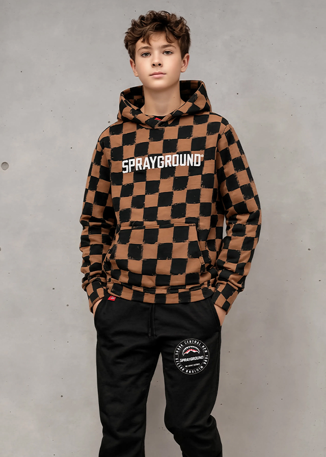 Пуловер утепленный, с капюшоном для мальчика коричневый SPRAYGROUND США
