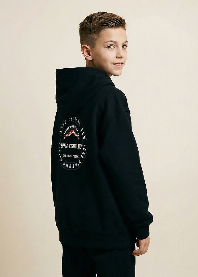 Кофта утепленная, с капюшоном для мальчика черная SPRAYGROUND США