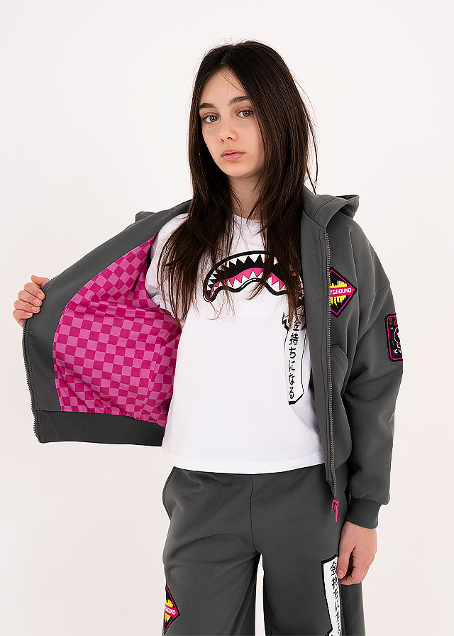 Кофта утеплена, з капюшоном для дівчинки сіра SPRAYGROUND США