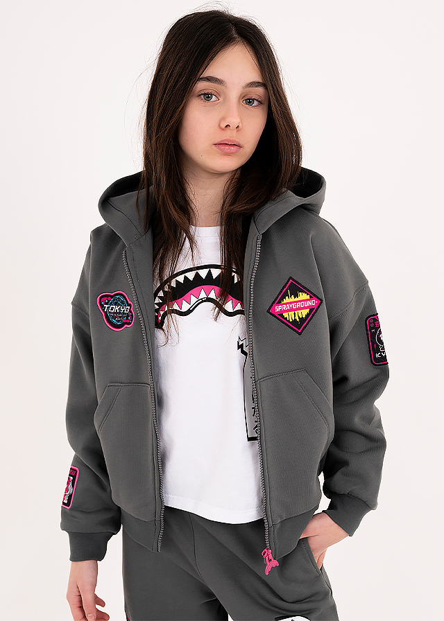Кофта утеплена, з капюшоном для дівчинки сіра SPRAYGROUND США