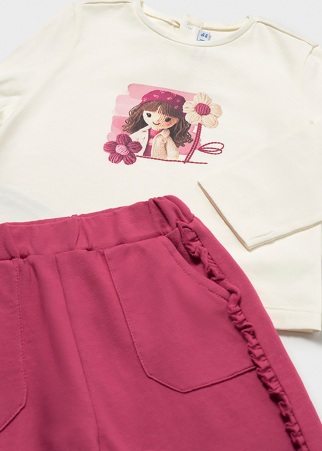 Комплект Кофта з капюшоном + джемпер + штани (легке утеплення) Темний для дівчинки рожевий Mayoral Іспанія