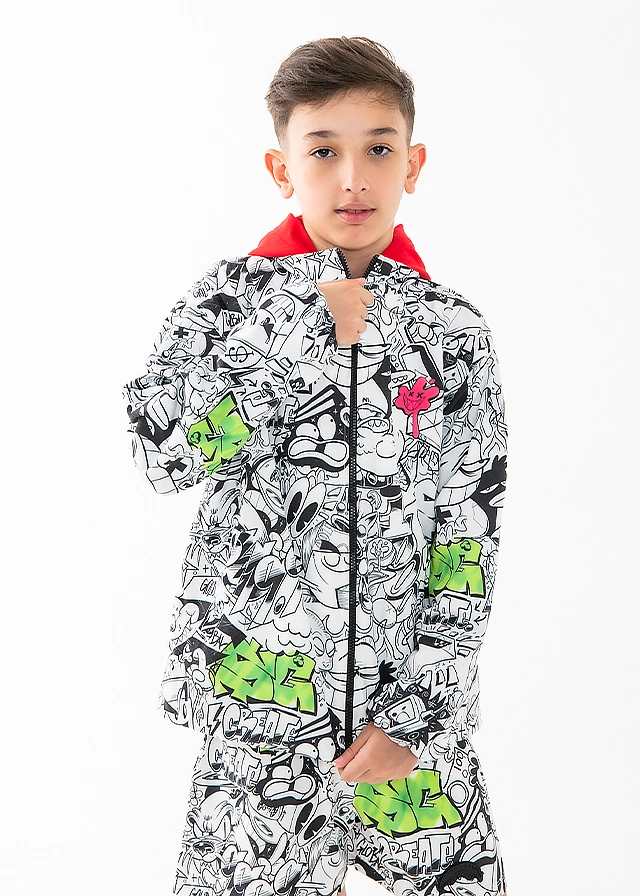 Куртка з червоним капюшоном для хлопчика біла SPRAYGROUND США