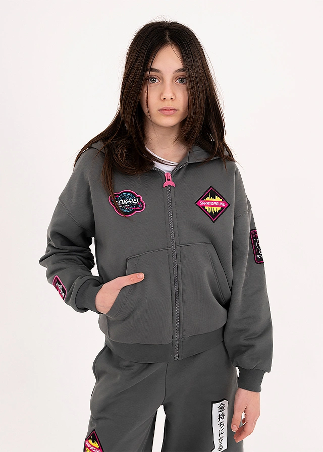 Кофта утеплена, з капюшоном для дівчинки сіра SPRAYGROUND США